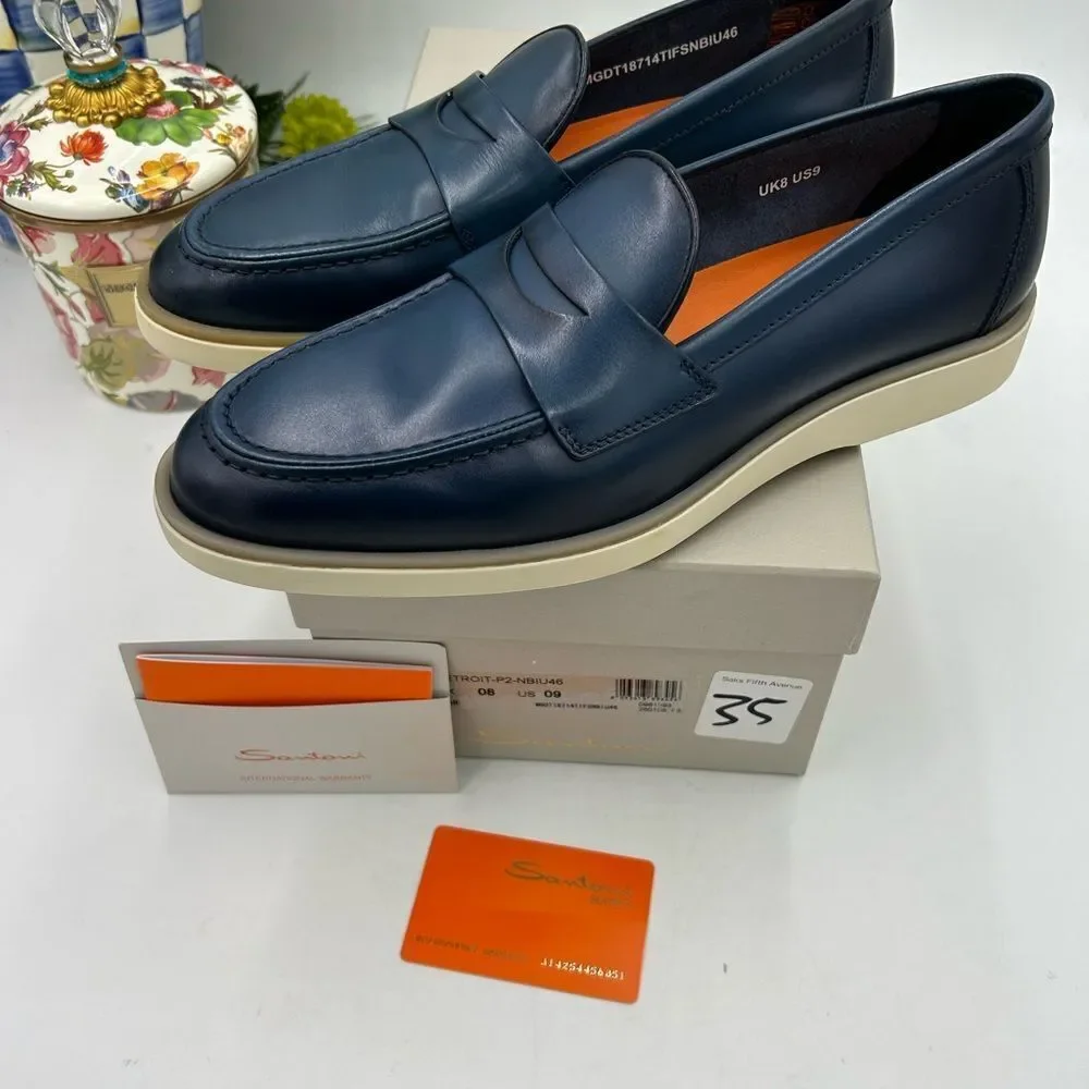 Men's Santoni Detroit, leather loafers size 9 US made in Italy